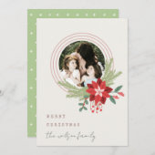 アイボリーピンククリスマスオーナメントフォトポインセチア シーズンカード (正面/裏面)