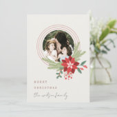 アイボリーピンククリスマスオーナメントフォトポインセチア シーズンカード (スタンド正面)