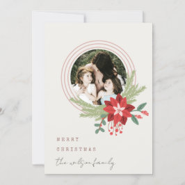 アイボリーピンククリスマスオーナメントフォトポインセチア シーズンカード