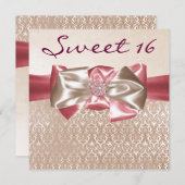 アイボリーピンクダマスクスウィート16バースデーパーティー 招待状 (正面/裏面)