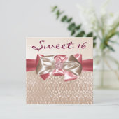 アイボリーピンクダマスクスウィート16バースデーパーティー 招待状 (スタンド正面)