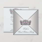 アイボリーピンクティアラホワイトSweet sixteenパーティー 招待状 (正面/裏面)