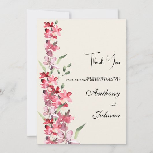 アイボリーピンクバーガンディーミントグリーンフローラありがとう 招待状 (正面)