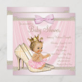 アイボリーピンクパールハイヒールベビーシャワー 招待状 (正面/裏面)