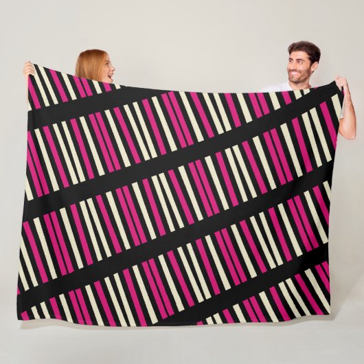 アイボリーピンクブラックストライプ フリースブランケット (インサイチュ)