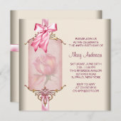 アイボリーピンクローズウーマンズバースデーパーティー 招待状 (正面/裏面)