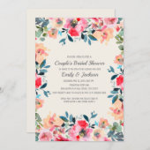 アイボリーピンク春フローラカップルのブライダルシャワー 招待状 (正面/裏面)