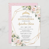 アイボリーピンク赤面フローラ幾何キンセアニラ 招待状 (正面/裏面)
