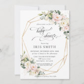 アイボリーピンク赤面フローラ幾何学的ベビーシャワー 招待状 (正面)