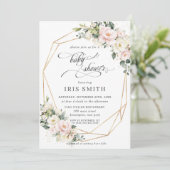 アイボリーピンク赤面フローラ幾何学的ベビーシャワー 招待状 (スタンド正面)