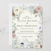 アイボリーピンク赤面フローラ自然結婚式招待状 招待状 (正面)