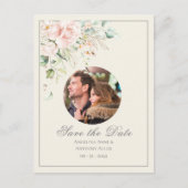 アイボリーピンク赤面水彩写真フローラ結婚 案内ポストカード (正面)