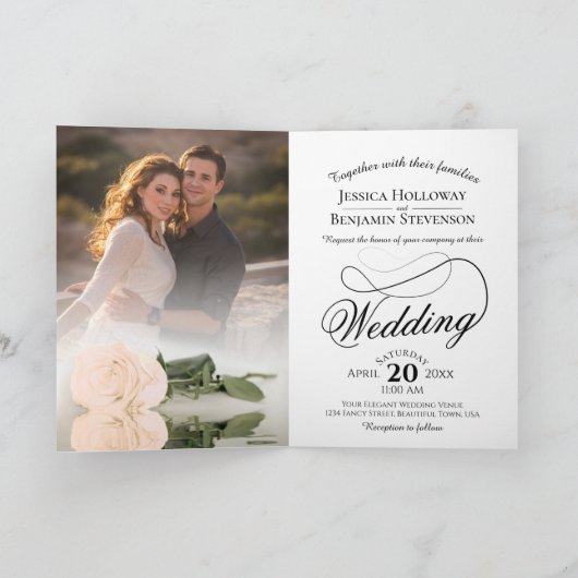 アイボリーピーチバラエレガントロマンチック結婚写真 招待状 (内部)