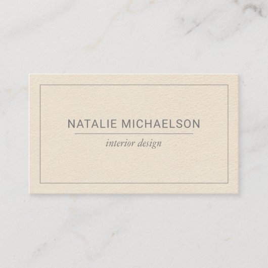 アイボリーフェイクレザーグレー文字ミニマリスト 名刺 (正面)