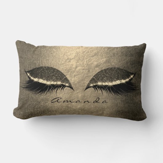 アイボリーフォキエ金ゴールドグレイカスタムブラックグリッターメイクアップ ランバークッション (正面)