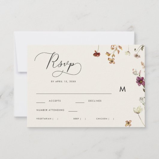 アイボリーフォール ワイルドフラワーズ カリグラフィー オータム ウェディング 出欠カード (正面)
