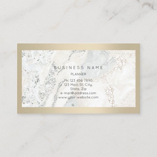アイボリーフレーム金属石灰色ミニマル大理石 名刺 (裏面)