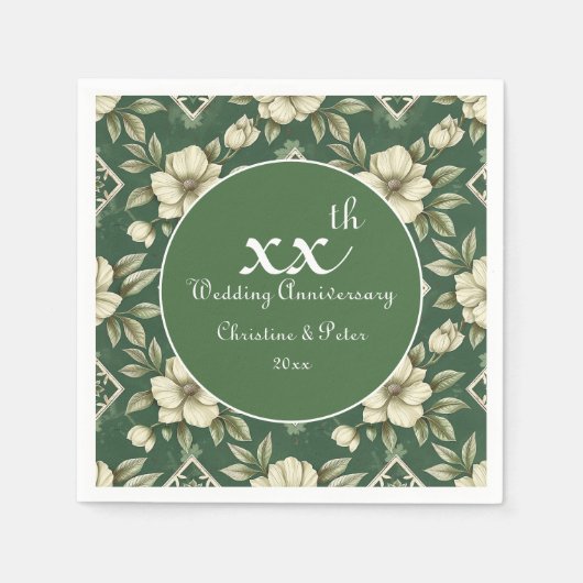 アイボリーフローラとエメラルド結婚の記念日 スタンダードカクテルナプキン (正面)