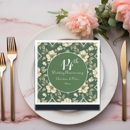 アイボリーフローラとエメラルド結婚の記念日 スタンダードカクテルナプキン