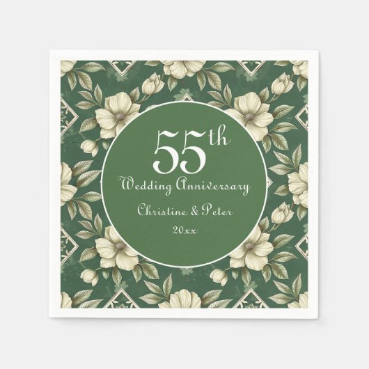 アイボリーフローラとエメラルド結婚の記念日 スタンダードカクテルナプキン (正面)