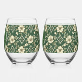 アイボリーフローラとエメラルド結婚の記念日 ステムなしワイングラス (左)