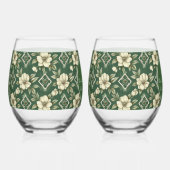 アイボリーフローラとエメラルド結婚の記念日 ステムなしワイングラス (右)