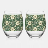 アイボリーフローラとエメラルド結婚の記念日 ステムなしワイングラス (左)