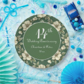 アイボリーフローラとエメラルド結婚の記念日 ペーパープレート (パーティー)