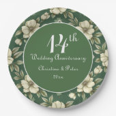 アイボリーフローラとエメラルド結婚の記念日 ペーパープレート (正面)
