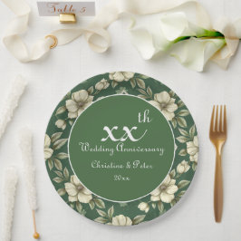 アイボリーフローラとエメラルド結婚の記念日 ペーパープレート