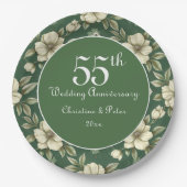 アイボリーフローラとエメラルド結婚の記念日 ペーパープレート (正面)