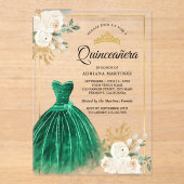 アイボリーフローラエメラルドグリーンガウン金ゴールドキンセアニェラ アクリル招待状 (正面)