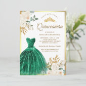 アイボリーフローラエメラルドグリーンガウン金ゴールドキンセアニェラ 招待状 (スタンド正面)