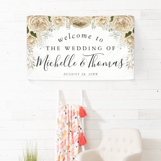 アイボリーフローラエレガントブーケ結婚ウェルズ 横断幕 (インサイチュ)