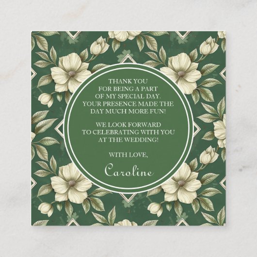 アイボリーフローラグリーンエメラルドブライダルシャワーありがとう エンクロージャーカード (裏面)