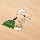 アイボリーフローラグリーンドレスチャロ金ゴールドキンセアニェラ アクリル招待状 (レイダウン)