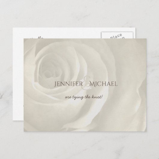 アイボリーフローラシンプルエレガントな結婚式の日付を保存 案内ポストカード (正面/裏面)