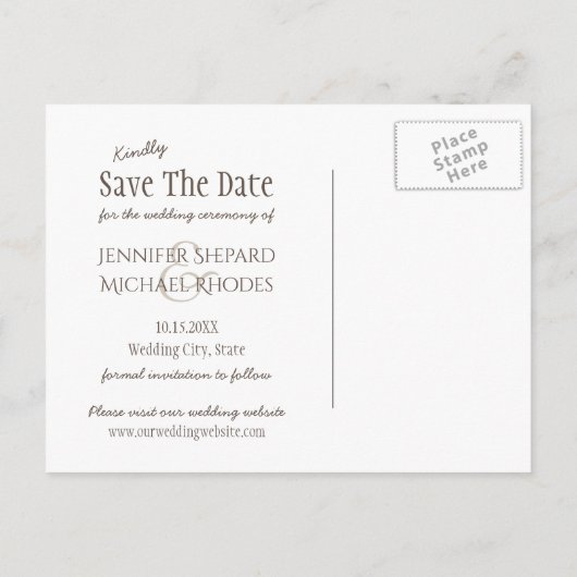 アイボリーフローラシンプルエレガントな結婚式の日付を保存 案内ポストカード (裏面)