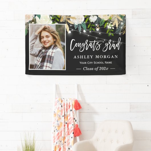 アイボリーフローラストリングライト写真卒業 横断幕 (インサイチュ)