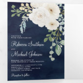 アイボリーフローラセージ葉グリーン結婚ズPhoto Navy 三つ折り招待状 (内部最初)