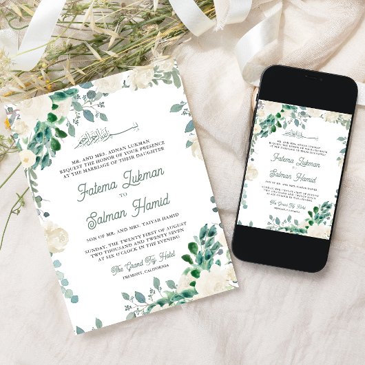 アイボリーフローラセージ葉グリー結婚ス 招待状