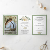 アイボリーフローラセージ葉グリー結婚ンの写真 三つ折り招待状 (内部)