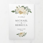 アイボリーフローラセージ葉グリー結婚ンの写真 三つ折り招待状 (カバー)
