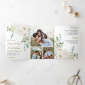 アイボリーフローラセージ離れグリーズ写真結婚の 三つ折り招待状 (内部)