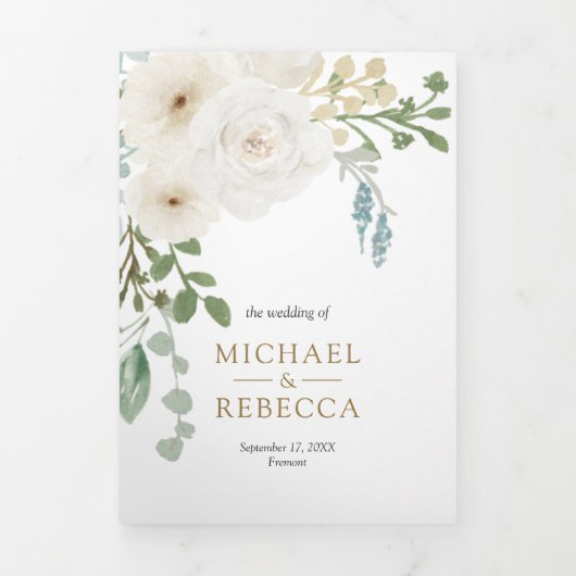 アイボリーフローラセージ離れグリーズ写真結婚の 三つ折り招待状 (カバー)