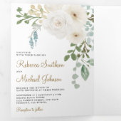 アイボリーフローラセージ離れグリーズ写真結婚の 三つ折り招待状 (内部最初)