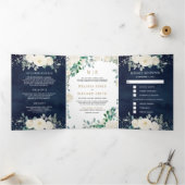 アイボリーフローラセージ離れグリーン結婚ズ 三つ折り招待状 (内部)