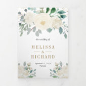 アイボリーフローラセージ離れグリーン結婚 三つ折り招待状 (カバー)