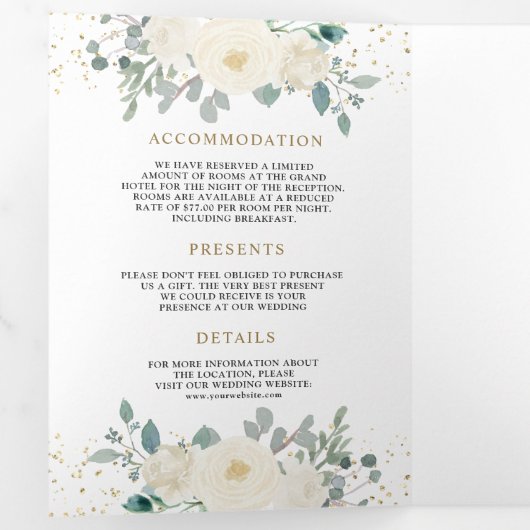 アイボリーフローラセージ離れグリーン結婚 三つ折り招待状 (内部最初)
