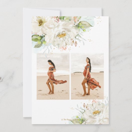 アイボリーフローラツイン女の子ゾウ赤ちゃんシャワー写真 サンキューカード (裏面)